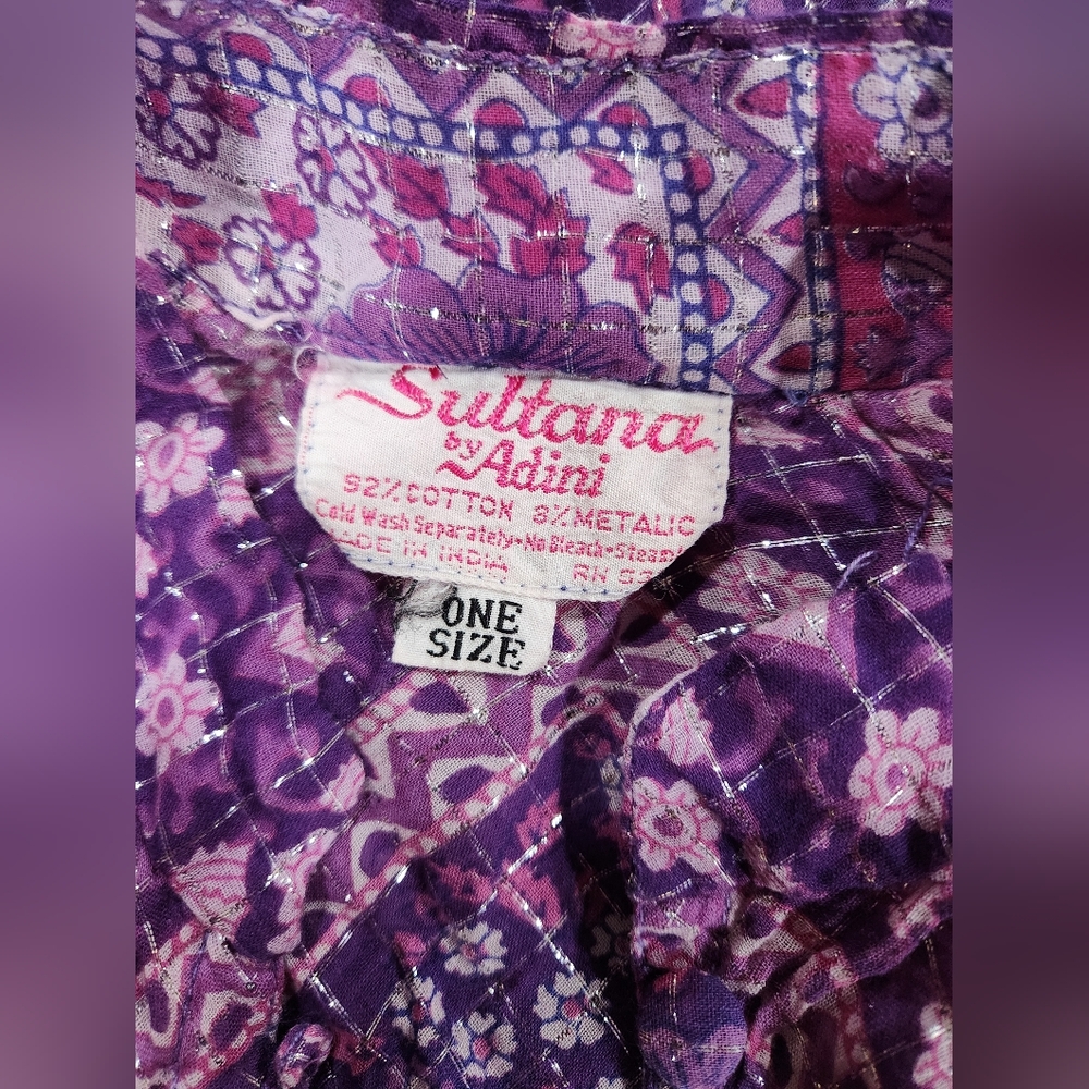 Vintage Adini Sultana Indian Lurex Bohemian Purple Maxi Dress Metallic Kaftan - Picture 2 of 9